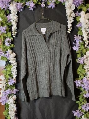 Soft Cable-Knit V-Neck Sweater in Gray by Bend Over